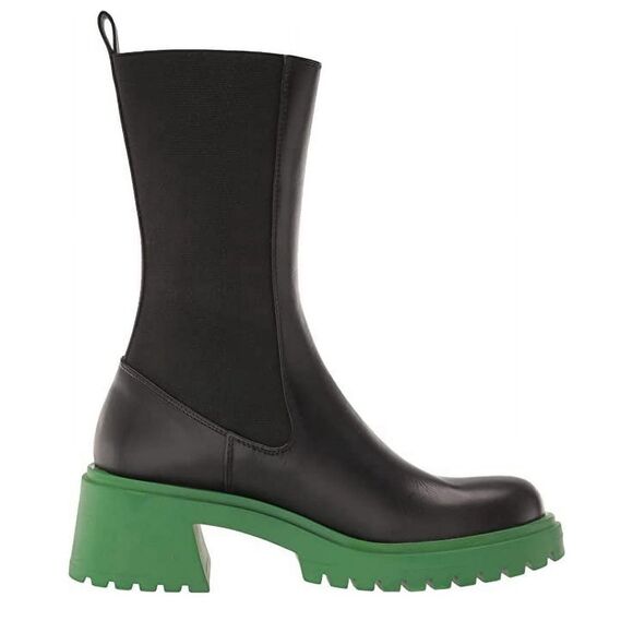 STEVE MADDEN Hesitant Black Leather Platform Boot Midi Green Lug Sole Size 6 New - Picture 15 of 15